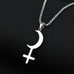 Collier avec pendentif en forme de croix de lune argentée, symbole de Lilith, pour femmes, breloques en acier inoxydable, symbole astrologique, signe, amulette, bijoux - Product Image 3