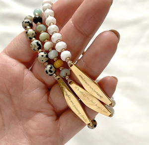Pulsera Jietao de Acero Inoxidable con Baño de Oro 18K PVD, Barra Grabada, Cordón con Cuentas, Frase Inspiradora, Alivio de la Ansiedad, Joyería con Piedras Naturales - Product Image 5