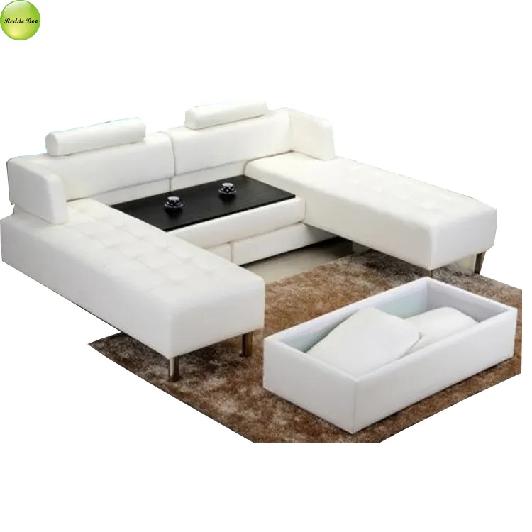 Sofá cama plegable blanco moderno, convertible en mueble de cuero, con espacio de almacenamiento, 3 piezas