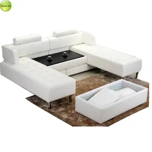 Tempat Tidur Sofa Lipat Putih Modern, 3 Buah dengan Tempat Penyimpanan Furnitur Kulit