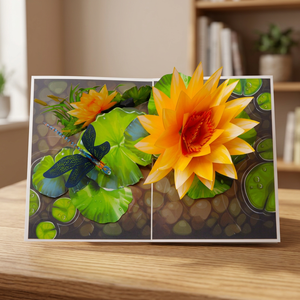 การ์ดกระดาษตัดลายดอกบัว 3 มิติ พร้อมลายแมลงปอ สำหรับตกแต่งบ้าน - Product Image 3