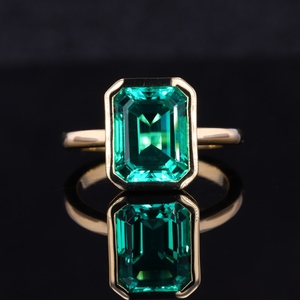 Anillo de Esmeralda hidrotérmica de buena calidad para mujer, 8x10mm, corte de esmeralda de 14k, oro sólido amarillo - Product Image 3