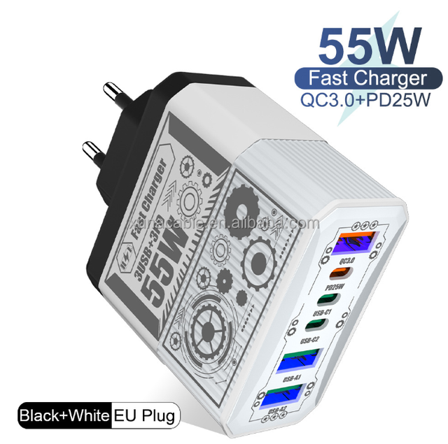 Hot Selling 6-port 3USB+3PD Mobile Fast Charging Charger QC3.0 PD 55w Travel Charger Adapter for Iphone 16/15/14 huawei