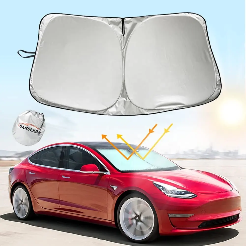 for Tesla Model Y Model 3 Windshield Sunshade Sun Shade Cover Auto UV and Sun Protection Heat Shield Sun Visor