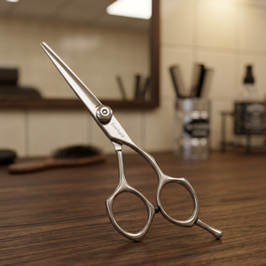 6 Inch Right-<b>Handed</b> Straight Hair Barber <b>Scissors</b> Convex Stainless Steel Blade Sharp Tip Offset Handle Silver Japanese Beauty - Product Image 1