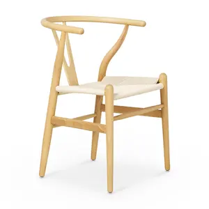 זול באיכות גבוהה מקורה עצם משאלה כסאות עץ מלא עם משענת יד בסגנון נורדי מושב חבל מודרני כסאות אוכל מעץ
