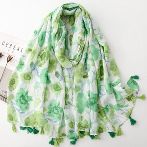 Pañuelo con flecos florales en acuarela, fresco y floral, fino y transpirable, chal protector solar para primavera y verano - Product Image 2