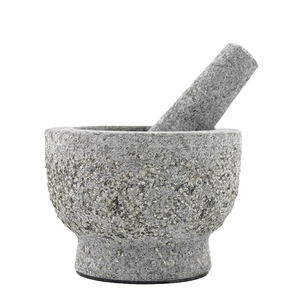 Mortier et pilon en granit gris de taille moyenne, écologique, en pierre naturelle, marque PS, pour cuisine, herbes et épices – Vente en gros directe usine - Product Image 3