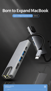 ฮับ USB C 5 in 1 พร้อมพอร์ต HDMI 4K, RJ45 Gigabit Ethernet, ช่องชาร์จ PD, ความเร็ว 5Gbps ตัวเรือนอะลูมิเนียมอัลลอย สำหรับแล็ปท็อป โทรศัพท์ แท็บเล็ต - Product Image 2