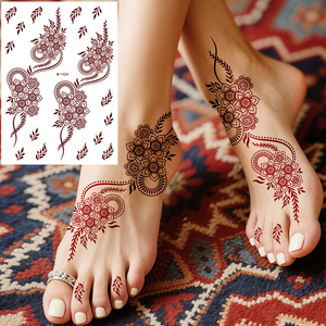<span class=keywords><strong>Tatouage</strong></span> au henné pour femmes indiennes, autocollant pour le corps et les mains, brun, rouge, marron, transfert d'eau, pâte de henné - Product Image 6