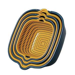 Panier de cuisine multifonctionnel manuel en plastique double couche, écologique, 6 pièces, pour riz, fruits et légumes, design carré contrasté - Product Image 1