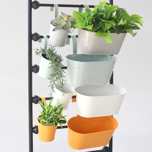 Oval Bucket Metal Tin <strong>Hanging</strong> <strong>Planter</strong> with Removable Hook for Baluster <strong>Fence</strong> Balcony Garden for Bonsai - Product Image 5