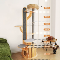 Arbre à Chat Tour de Luxe Multi-Plateformes avec Cadre en Bois Massif Griffoir en Corde de Papier Kraft Poteau en Sisal et Bois d'Hévéa