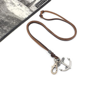 Colgante Vintage de cuero para hombres y mujeres, collar con estilo, con pluma de ancla, tijeras, esposas, llave de cráneo, <span class=keywords><strong>pala</strong></span>, vaca - Product Image 4