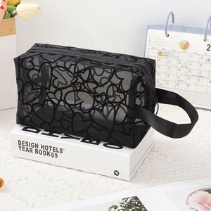 New Fashion Eco-Friendly Customizable Portable Travel Makeup Cosmetic Organizer Women Girls Hand-held Nylon Heart Mesh Outdoor - Product Image 2