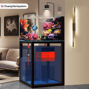 Aquarium carré ultra-transparent avec support en acier inoxydable et filtre à sump, aquarium de salon pour récif corallien et biotope de ruisseau - Product Image 1