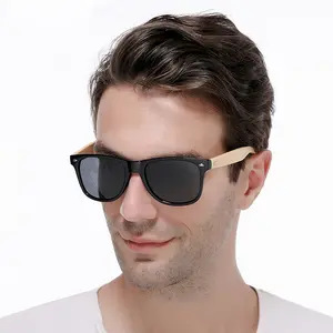 New Design Unisex Retro Sunglasses Square Wood Grain Temple Polarized Lens Bamboo Sunglasses