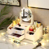 Boîte de rangement cosmétique multifonctionnelle en bois de luxe blanc avec miroir, style nordique, organisateur de maquillage, oreilles de chat, écologique, 4-en-1, capacité 3-6L