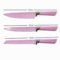 Coffret de 6 couteaux de cuisine roses en acier inoxydable, 12 pouces, lames affûtées, manche en tige de blé, couteaux de chef professionnels, coffret cadeau pour cuisine