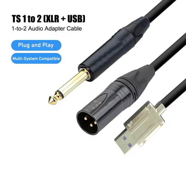 ABCCABLS 3-in-1 TS to XLR USB Audio Cable, Plug and Play Hi-Fi Sound Cable for Microphone Guitar PC Studio Recording