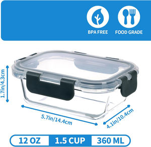 กล่องแก้วใส่อาหารพร้อมฝาปิดสำหรับขายส่ง กล่องเก็บอาหารสุญญากาศ กล่องข้าวกลางวันแบบล็อค - Product Image 2