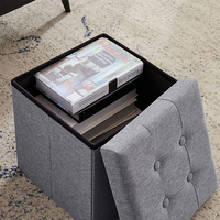 Boîtes de rangement de tabouret pouf pliant en tissu de lin carré moderne de bonne qualité avec couvercle en bois