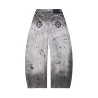 Jean large pour homme, denim peint à la main, effet éclaboussures de peinture, délavé noir, streetwear, pantalon en jean noir pour homme