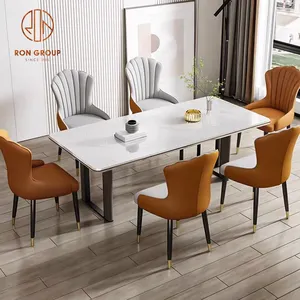 Custom Modern Hotel Restaurant Furniture Metal Leg Leather Dining Chairs Marble Dining Restaurant Tables And Chairs Set