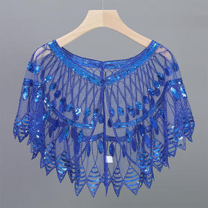 Selendang Jaring Geometris Wanita Era 1920-an, Cape Pesta Berpayet Manik-Manik, Bolero Flapper Gatsby, Penutup Gaun Pesta - Product Image 5