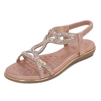 Sandal Wanita Sunborn Model 83 2025 Gaya Bohemian Etnik Hiasan Bunga Berhias Rhinestone Nyaman Cocok untuk Segala Busana Model Open Toe