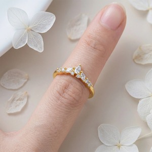 Elegante Tiara en Forma de V, Anillos de Plata 925 Chapados en Oro para Niñas <span class=keywords><strong>con</strong></span> Piedras de Circonita Cúbica en Forma de Pera y Marquesa - Product Image 5
