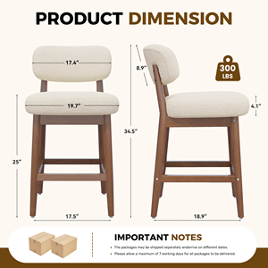 Boucle Luxury Counter Height Bar <b>Stools</b> with Solid Wood Frame <b>Seat</b> & Ergonomic Back for Home Bar and Kitchen Use - Product Image 6