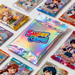 Sac d'emballage personnalisé Supercard de carte de jeu Sac scellé arrière à <span class=keywords><strong>effet</strong></span> holographique avec emballage de marque en zigzag - Product Image 2