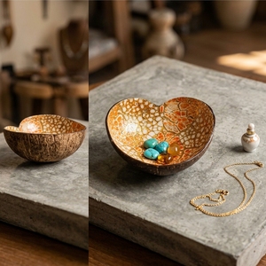 Bol en Coque de Noix de Coco Durable Fait Main, Mosaïque Laquée, pour Décoration d'Intérieur, Bonbonnière, Organisateur de Bijoux - Product Image 6