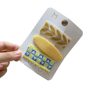 Pinzas para el cabello geométricas bordadas en tela estilo retro coreano, pinzas laterales con forma de corazón de encaje para niñas, juego de 3 piezas, pinzas sencillas para el cabello de padres e hijos - Product Image 5