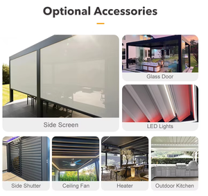 <span class=keywords><strong>Pergola</strong></span> motorisée de type 175 en aluminium, autoportante et imperméable, avec <span class=keywords><strong>toit</strong></span> réglable, porte coulissante en verre, rideaux roulants pour patio - Product Image 5