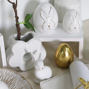 Nhà phục sinh trang trí mùa xuân trang trí Thỏ Phục sinh bức tượng nhỏ đặt Tượng thỏ vàng trắng - Product Image 5
