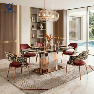 QIANCHENG Metal Dining Table with Marble Top Foshan Italian Furniture Luxury Taobao New Design Dining Table