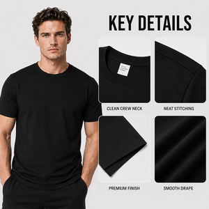 T-shirt à col rond pour homme, mélange de lyocell et de soie de qualité supérieure, toucher doux, extensible dans 4 directions, tombé naturel, manches courtes, haut décontracté élégant - Product Image 3
