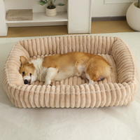 Neues Gestreiftes Samt-Haustierbett Winter-Warmes Haustier-Sofa Komfort-Katzenmatte Hundebett Haustierkissen