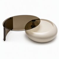 Table basse ronde de style nordique de luxe en or, table centrale à double niveau en verre, table d'appoint minimaliste pour canapé ou bureau