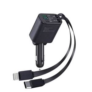 Cargador de Coche con Cable Retráctil <span class=keywords><strong>F1</strong></span> 4 en 1, 65W, Carga Súper Rápida, Pantalla de Voltaje, Cargadores para Celular, para iPhone, para Samsung - Product Image 3