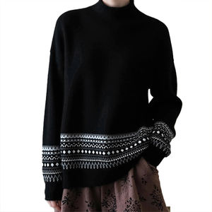 Pull en maille à col roulé mi-haut de style Fair Isle haut de gamme pour femmes, nouvelle mode d'hiver, ample, chaud, doux et moelleux - Product Image 2