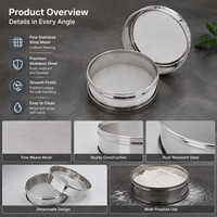 Tamis cylindrique multi-usage en acier inoxydable 304 à mailles fines, base évasée, pour farine, sucre, poudre, cuisine, pâtisserie, laboratoire, ingénierie