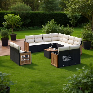 Ensemble de canapés de jardin modulaires en rotin PE noir, meubles d'extérieur élégants, coussins en mousse haute densité - Product Image 2