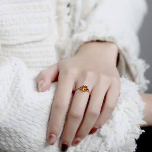 Bijou แหวนหมั้นแต่งงานวินเทจสำหรับผู้หญิงแหวนพลอยซิทรีนธรรมชาติ925เครื่องประดับชุบ<span class=keywords><strong>ทอง</strong></span>เงินสเตอร์ลิง - Product Image 4