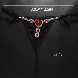 2025 Neue DS Heiß Verkaufende Sexy G-String Tanga Rotes Herz Niedrige Taille Kristall T-Back Nachtclub Schmuck Körperkette Sexy Dessous - Product Image 4