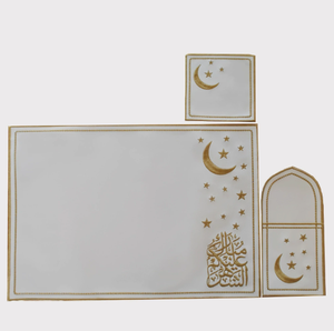 DAMAI Wholesale Eid Mubarak Star Moon <b>Placemats</b> Leather Embroidered Cutlery Bags Waterproof HeatResistant for Hotel Restaurant - Product Image 2