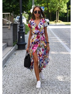Nouvelle mode d'été 2025, robe à manches courtes et col en V, robes décontractées à imprimé floral tropical pour femmes - Product Image 6