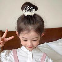 Épingle à cheveux Couronne de Princesse en Perles pour Enfants, Élastique à Cheveux Pompon pour Bébé, Accessoire de Tête Tendance pour Filles